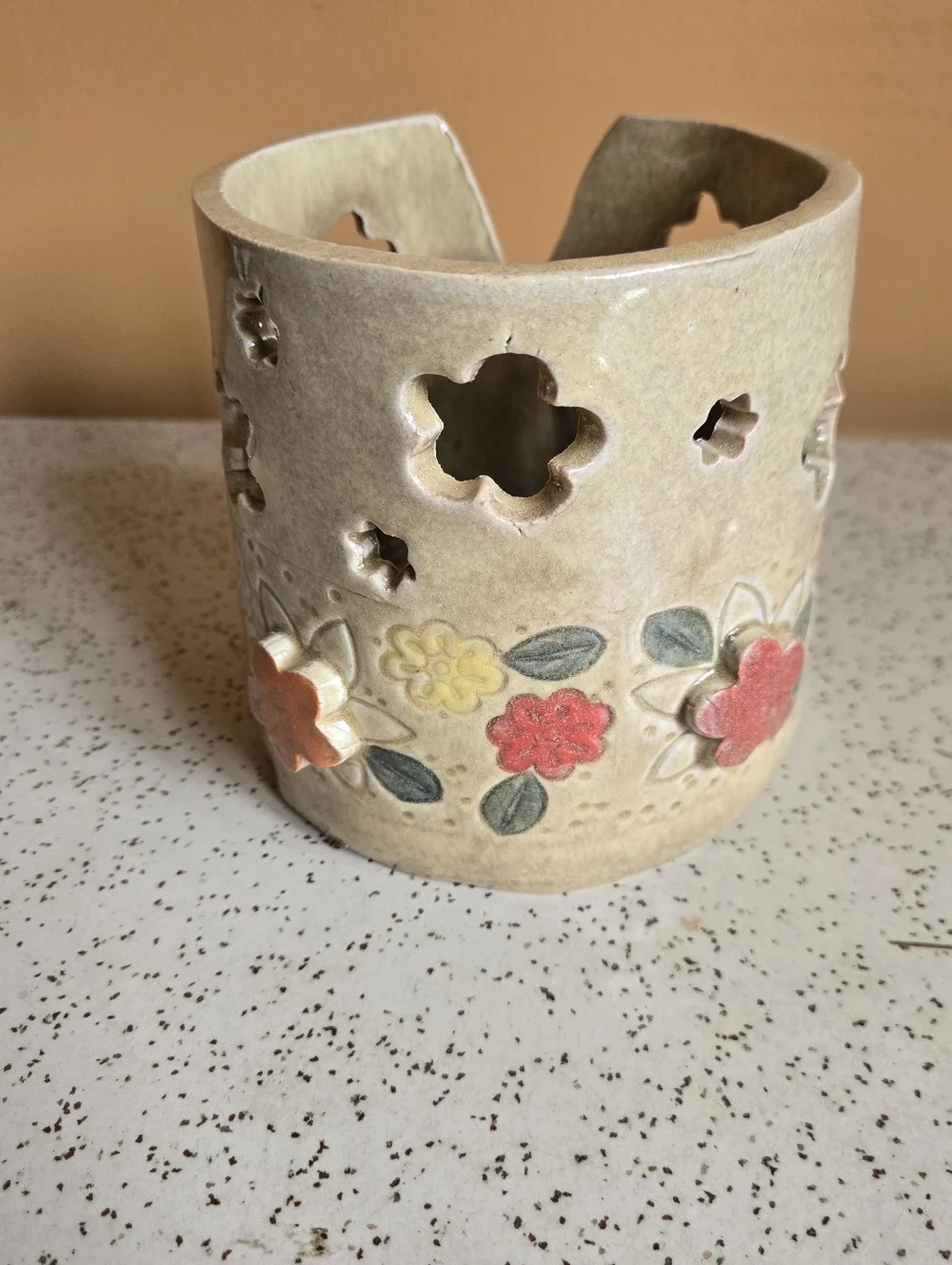 Handcrafted Floral Ceramic Holder for Candles or Trinkets - Picture 3 of 7